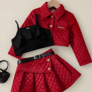 Conjunto de Chaqueta y Falda Roja Para Niñas
